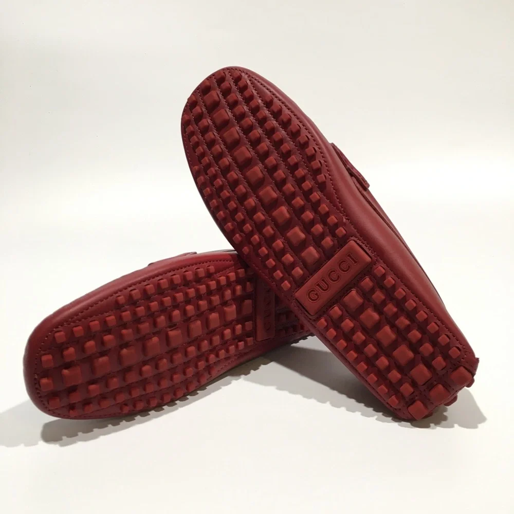 GUCCI INTERLOCKING G DRIVING MOCCASINS -RED CALF LEATHER -MEN’S US 9 -NEW - Picture 9 of 11